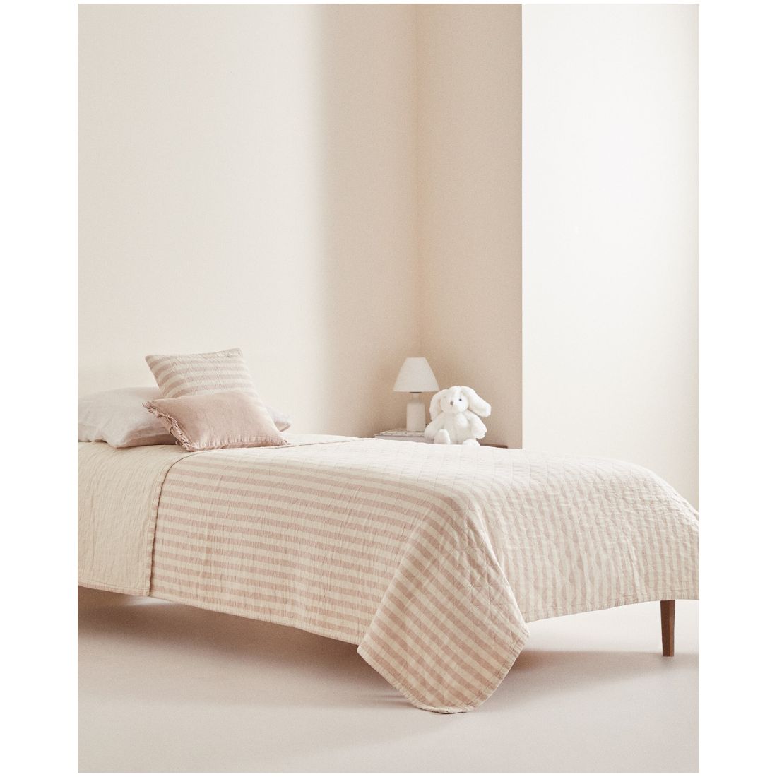 Pink and White Striped Quilted Bedcover