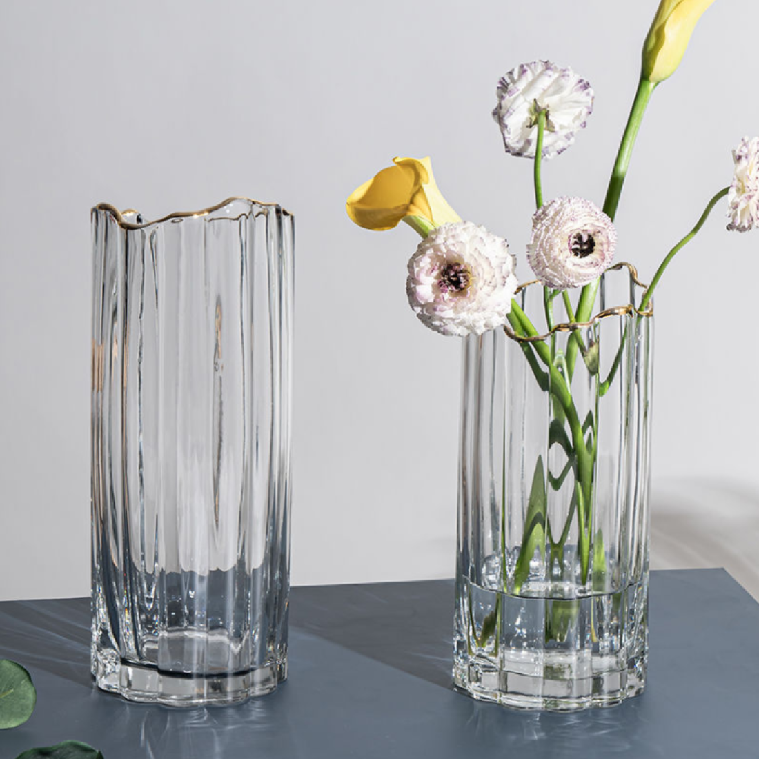 Riviera Glass Vase with Gold Trim