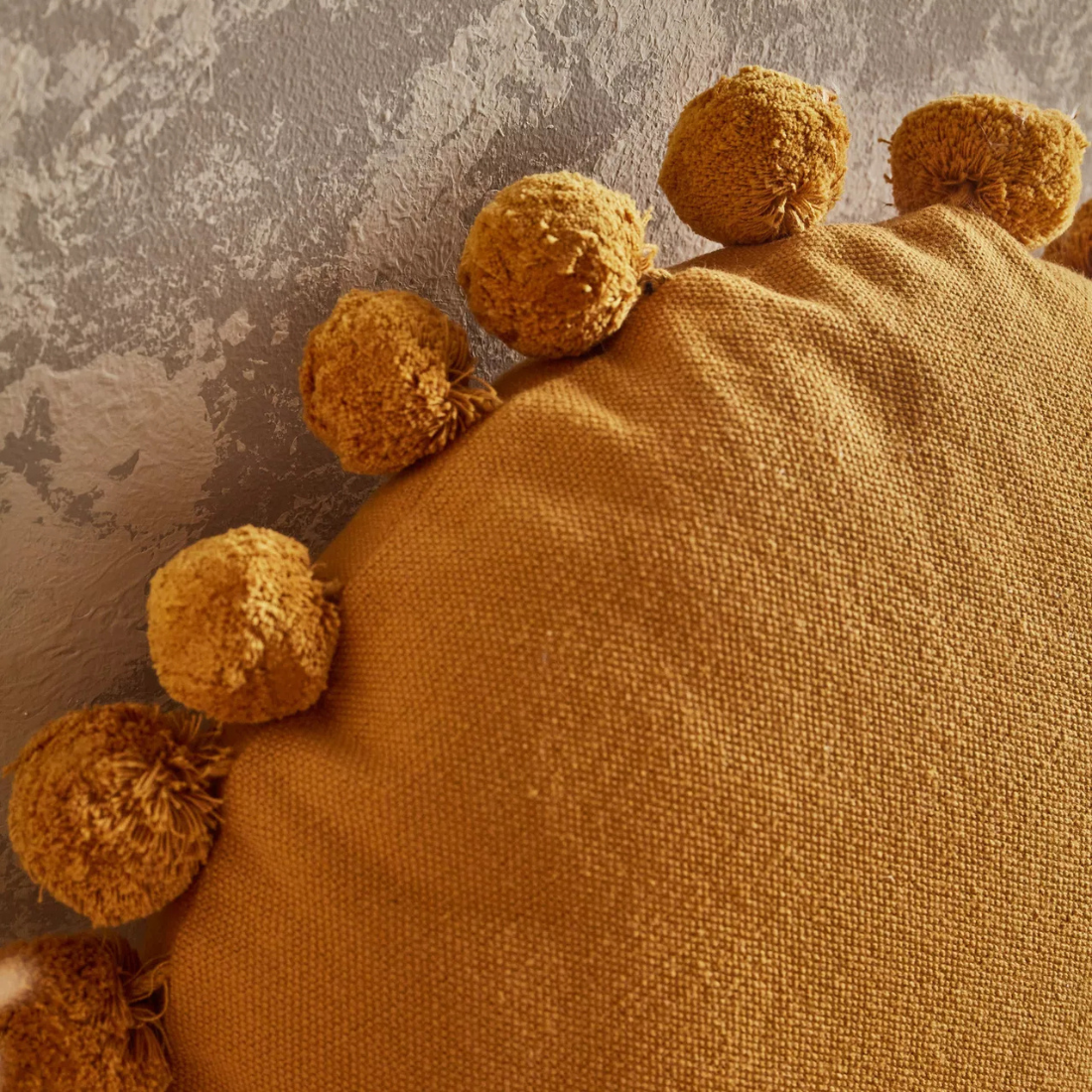 Mustard Round Chair Cushion with Pompoms