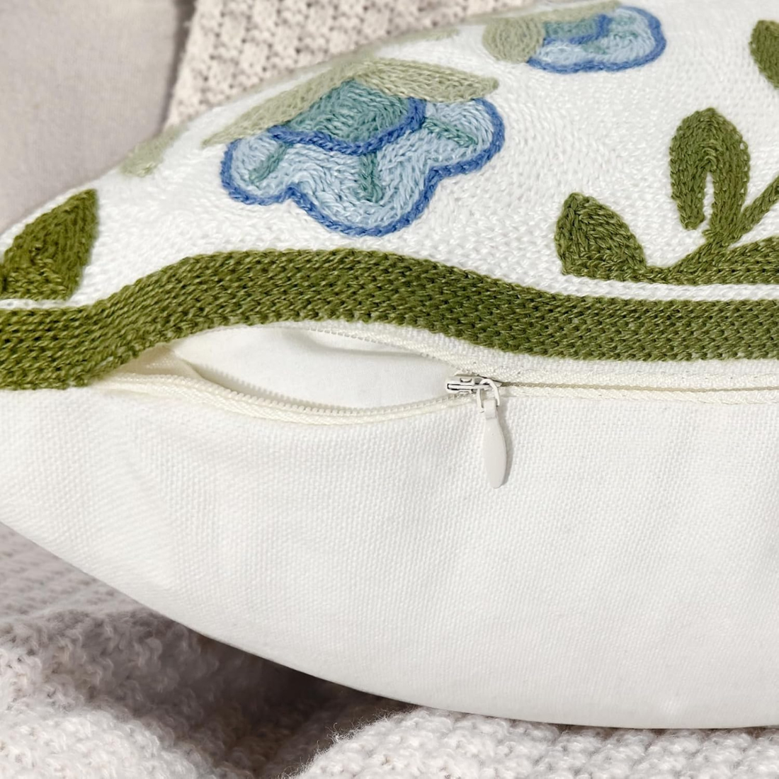 Embroidered Green Cushion Cover