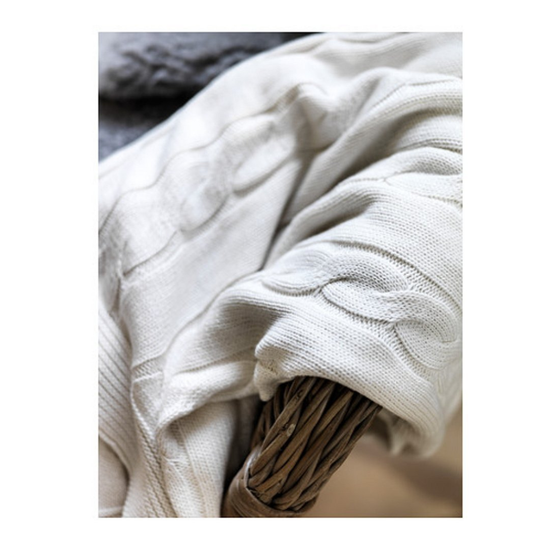 Off-White Cable Knit Throw Blanket