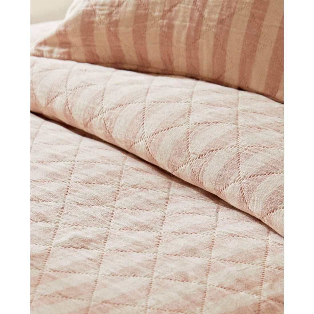 Pink and White Striped Quilted Bedcover