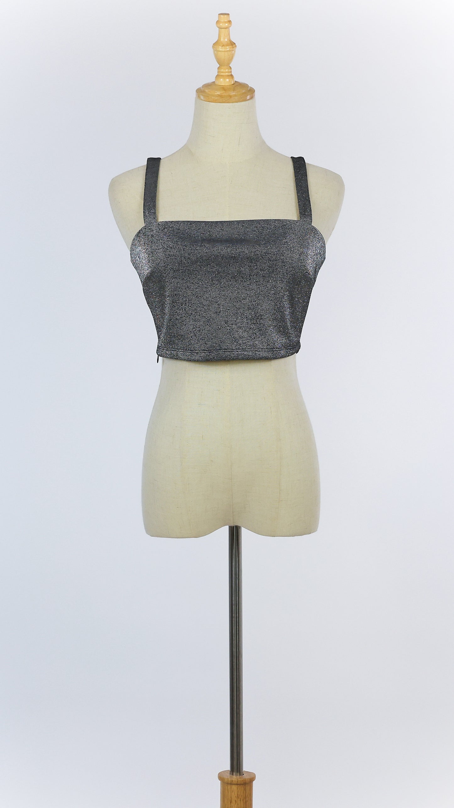 Square Neckline Silver Crop Top