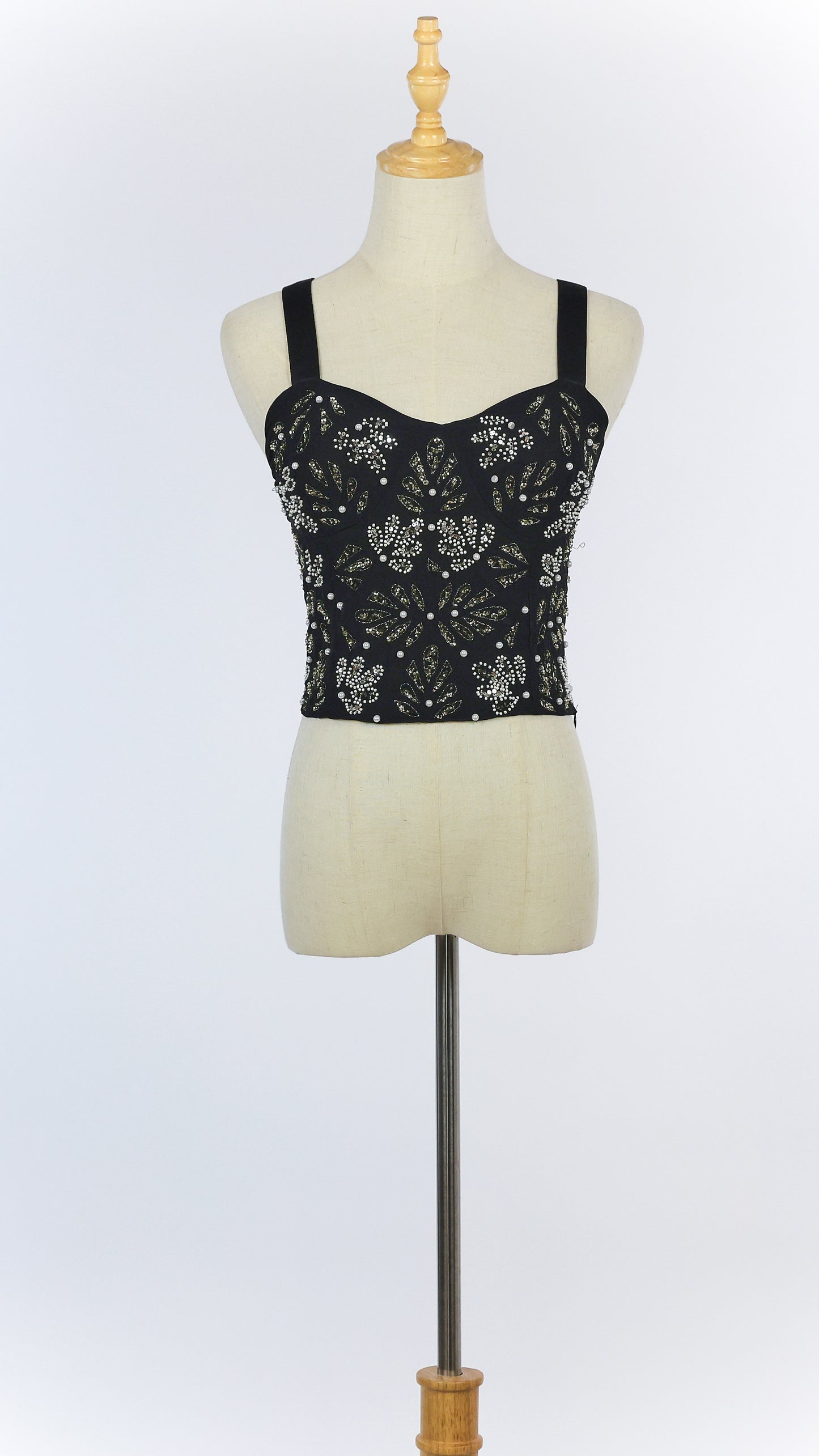 Embroidered Beaded Cropped Bustier Top
