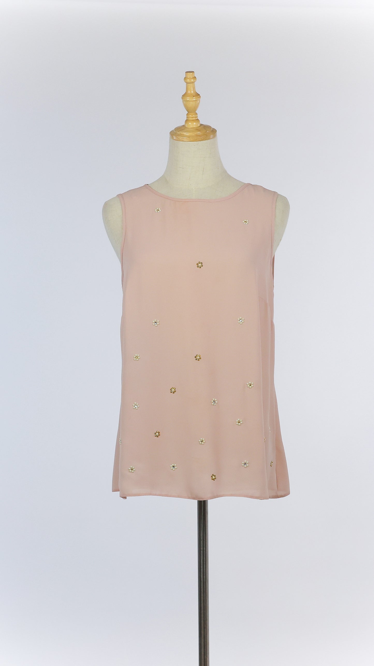 Blush Pink Chiffon Blouse with Floral Appliqués