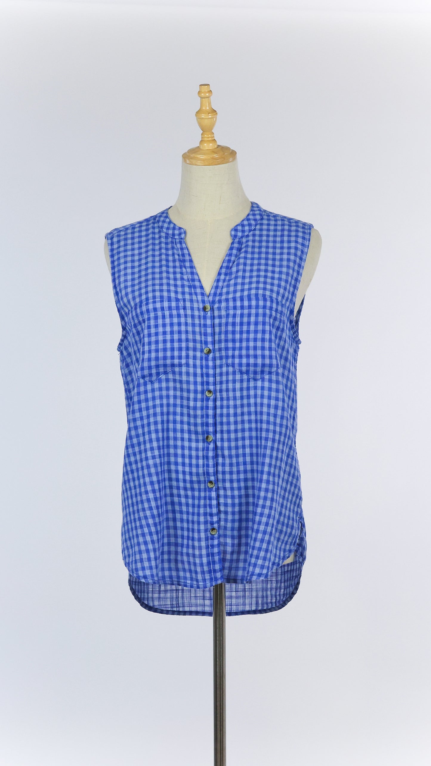 Gingham Printed Sleeveless Shirt