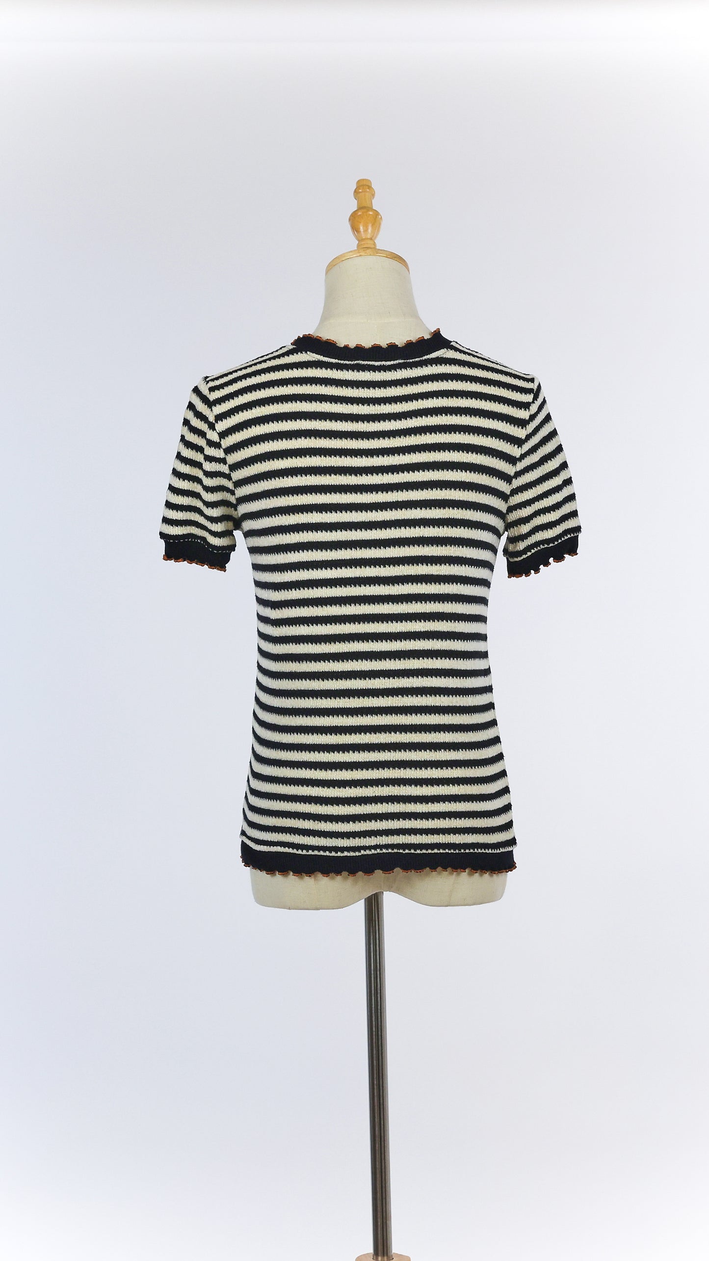 Black & White Striped Knit T-shirt with Trim Details