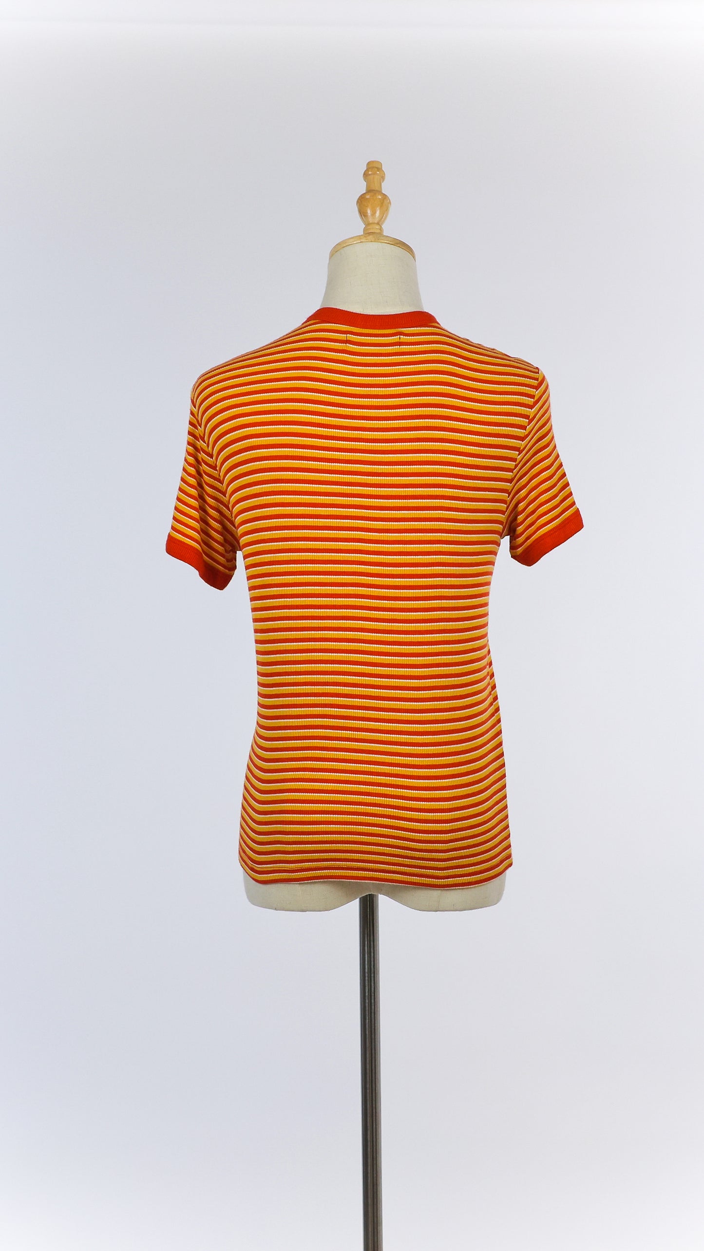Retro Yellow/Red Striped T-shirt with Red Trim Detail
