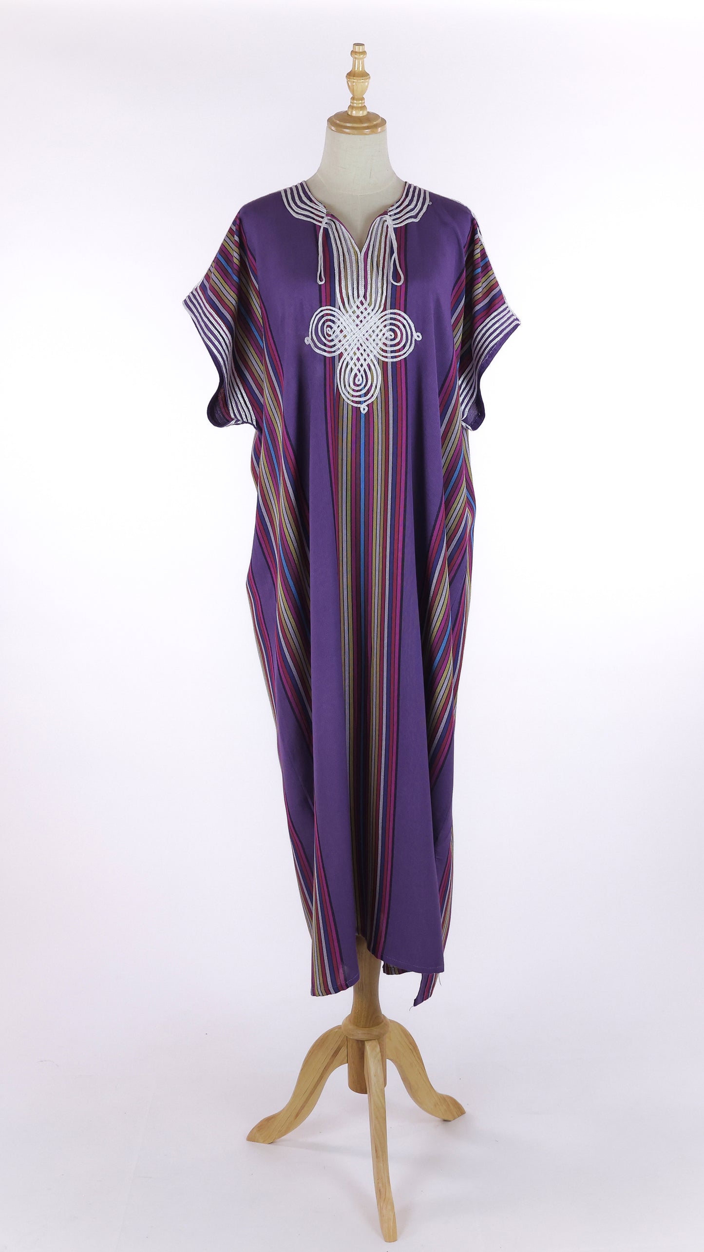 Purple Jellabiya With White Embroidery