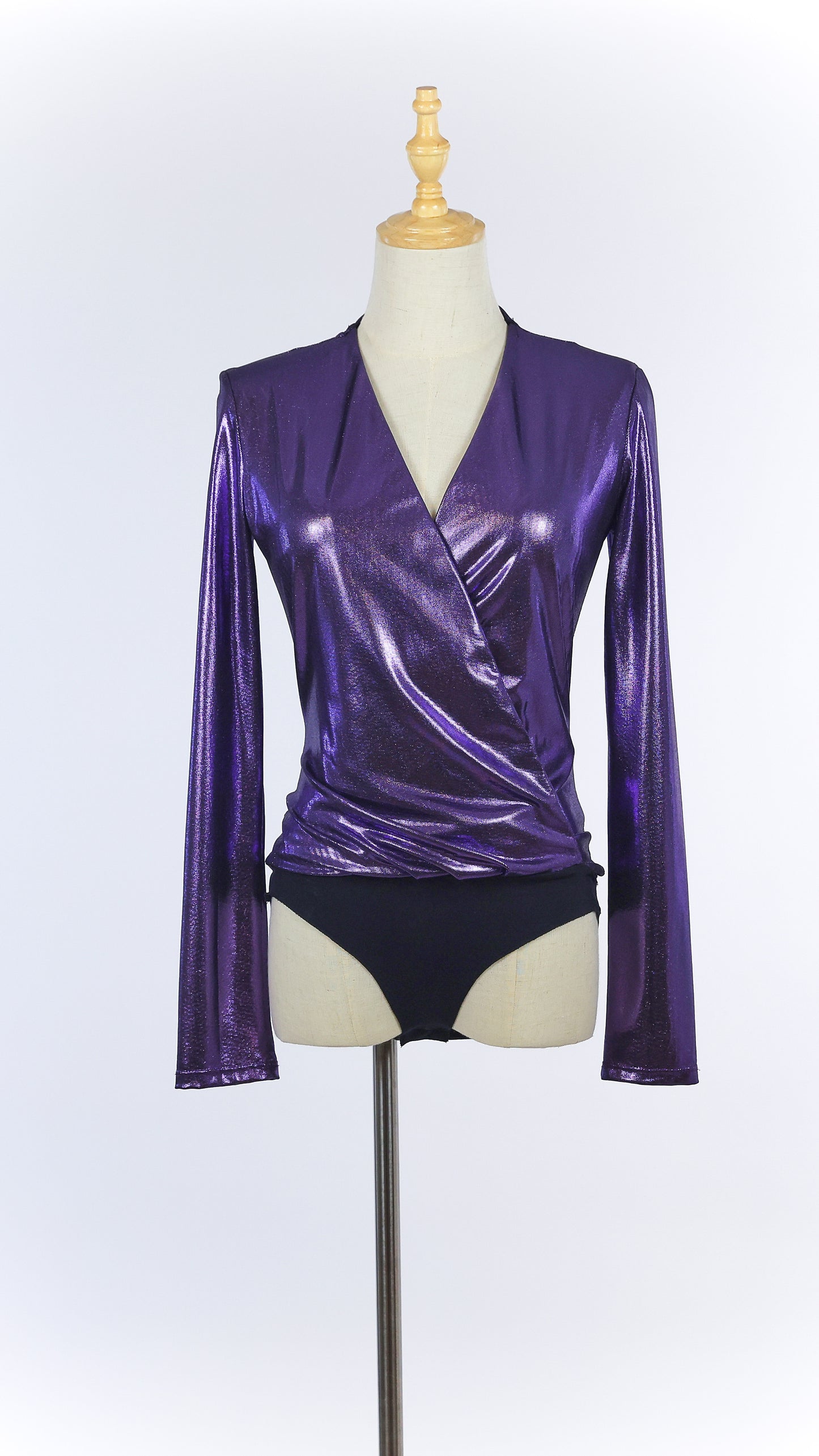 Shiny Purple Long Sleeve Lamé Bodysuit