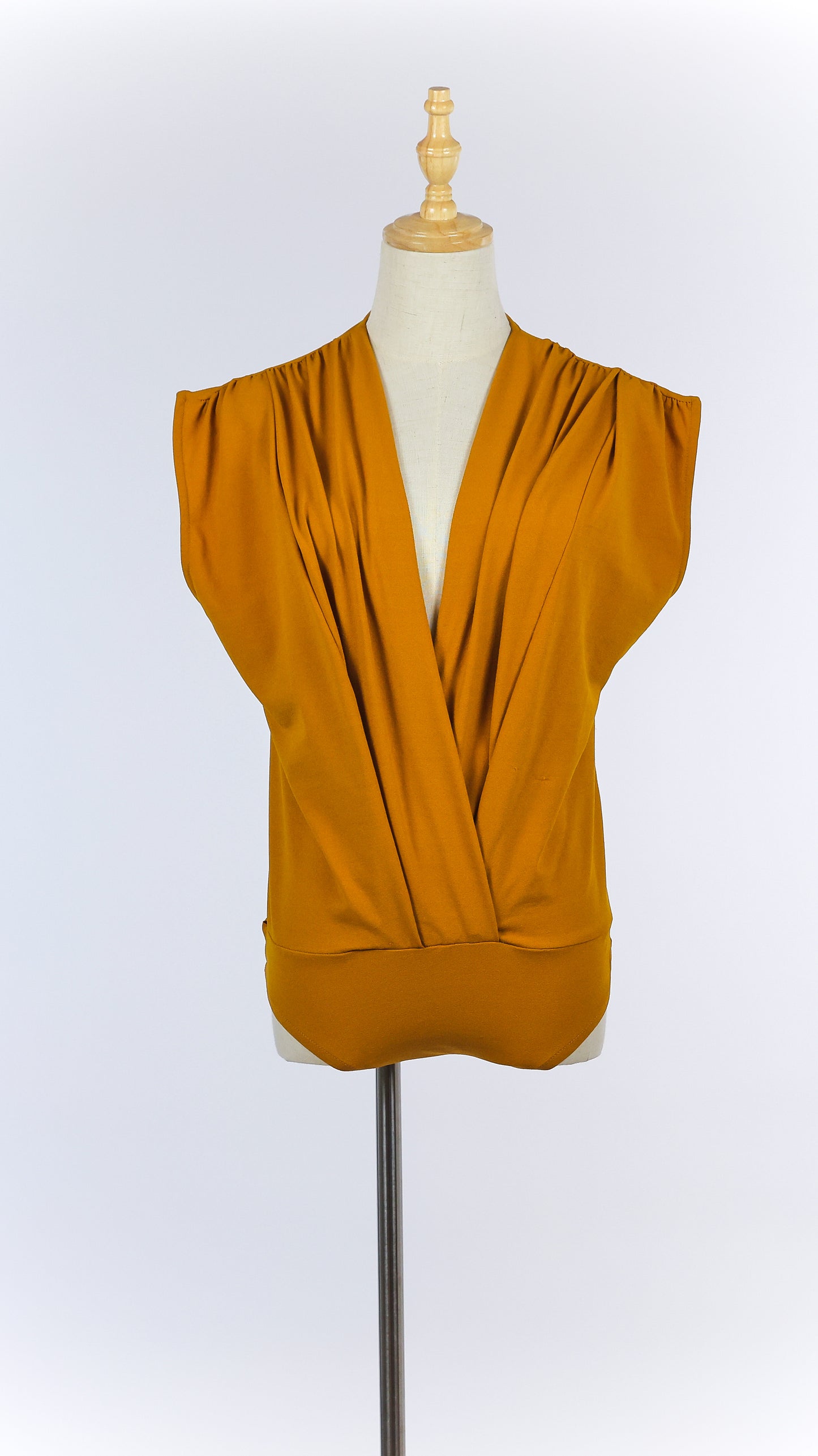 Mustard Sleeveless Draped Bodysuit