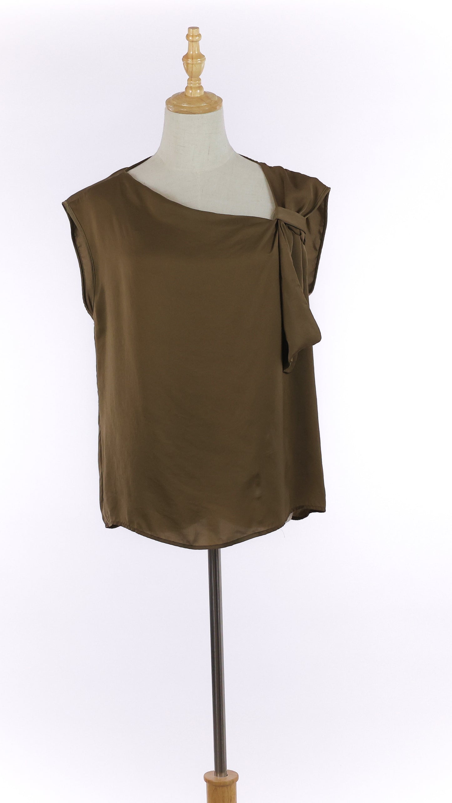 Brown Silk Blouse with Assymetric Collar