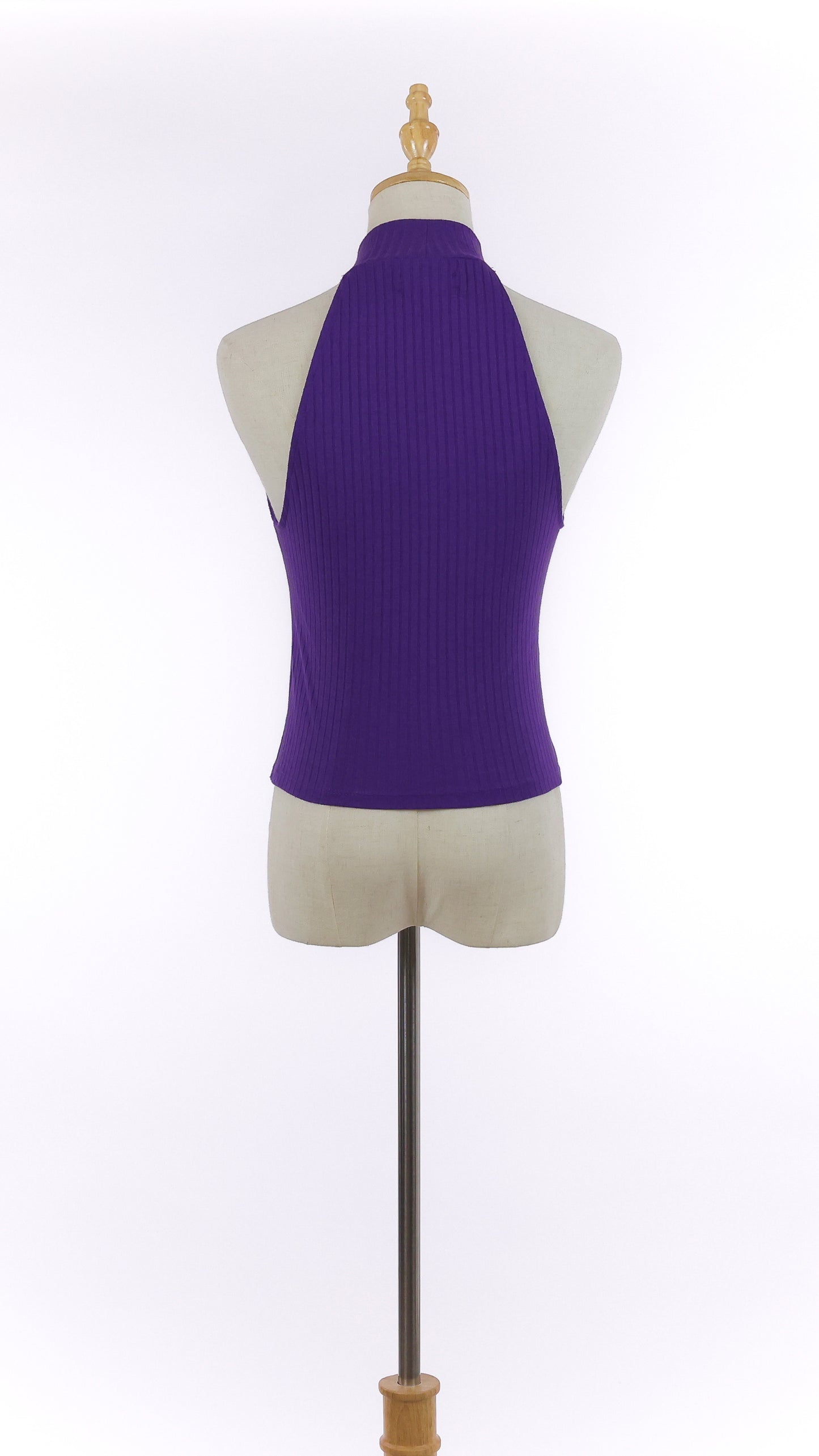 Halter Purple Ribbed Sleeveless Turtleneck Top