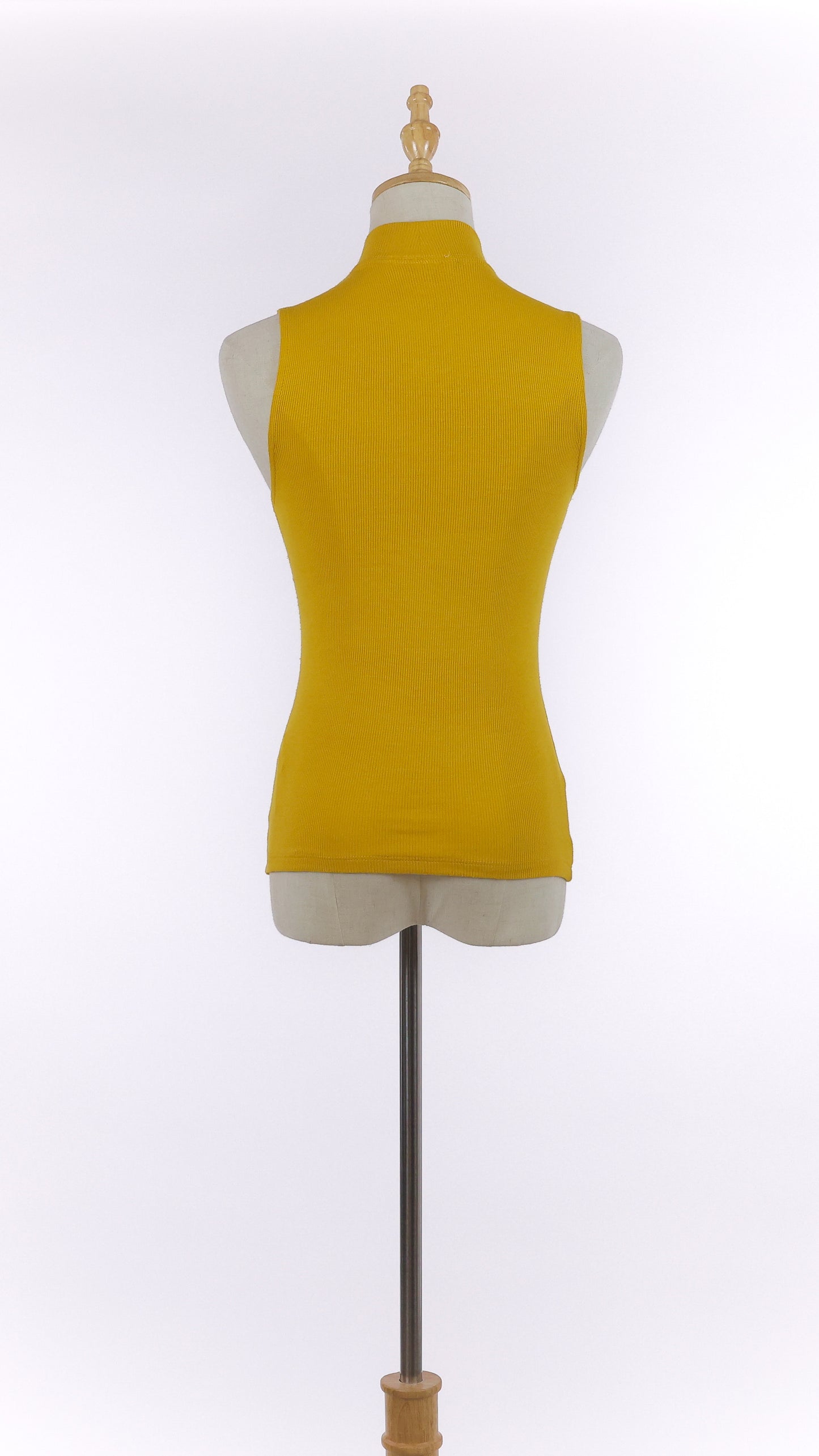 Mustard Ribbed Sleeveless Turtleneck Top