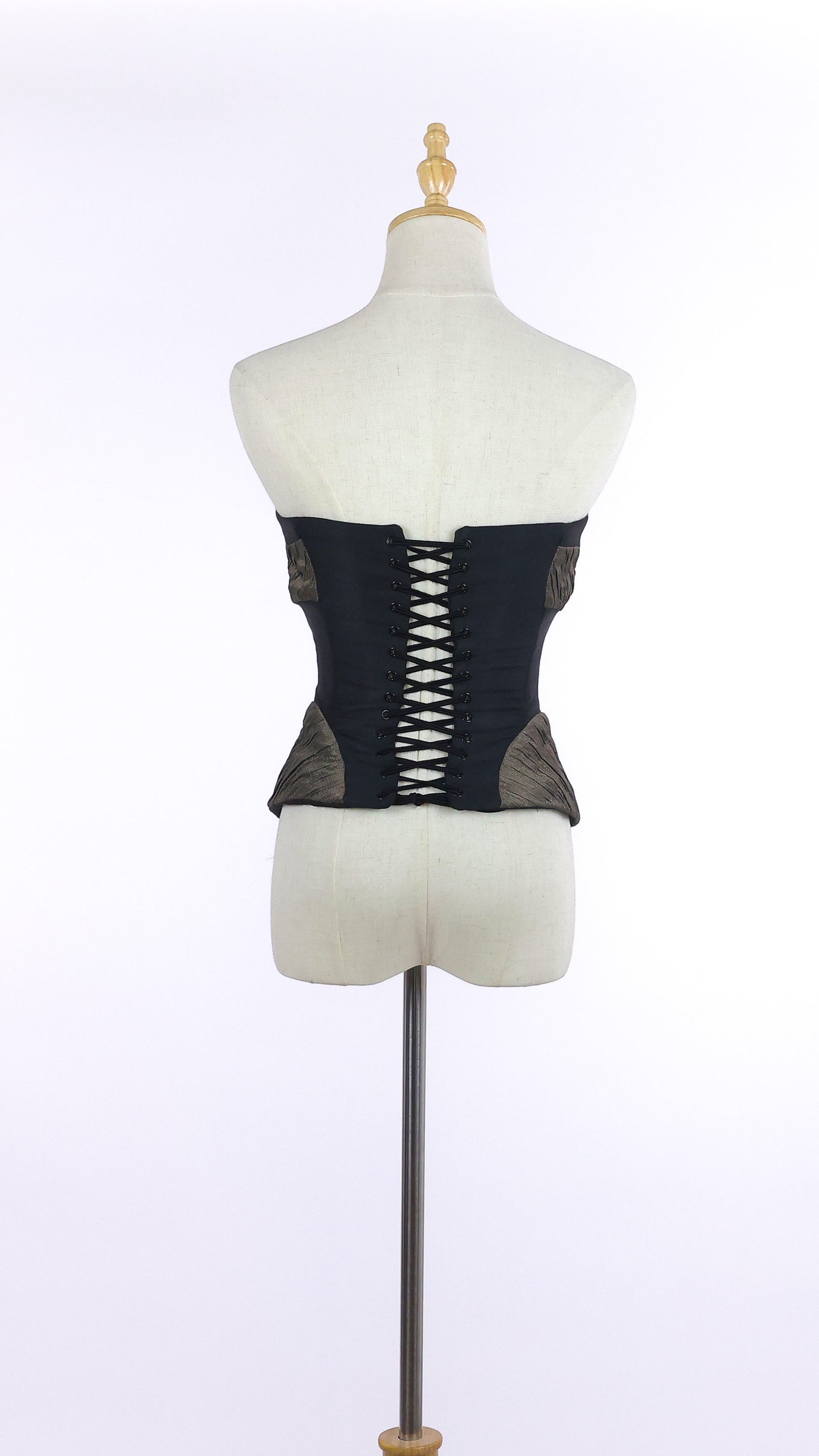 Black and Gold Corset with Eyelets and Lace Closure