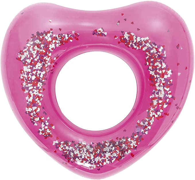 Pink Heart Shaped Glitter Inflatable Ring