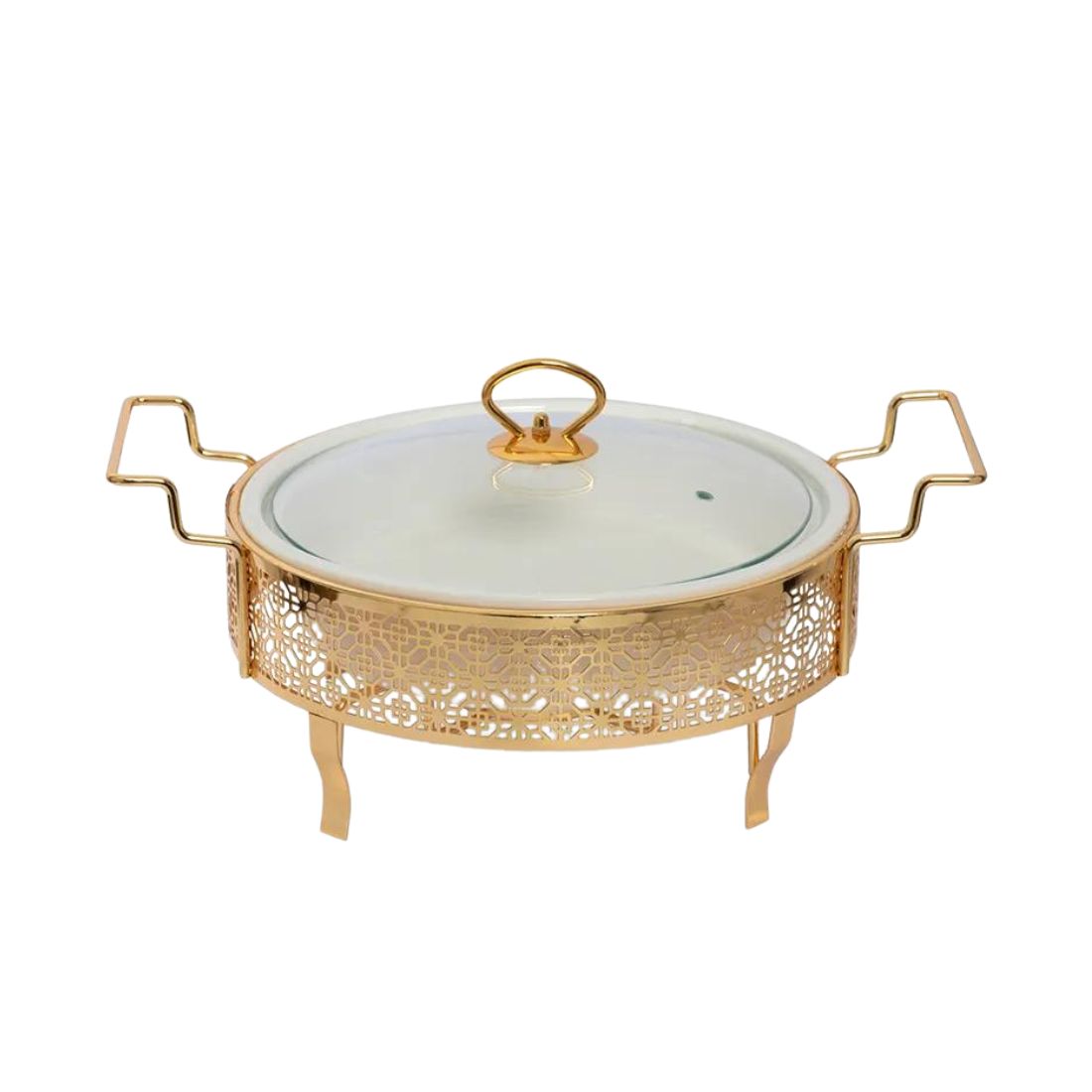 Round Serving Platter with Gold Laser Cut Base & Lid