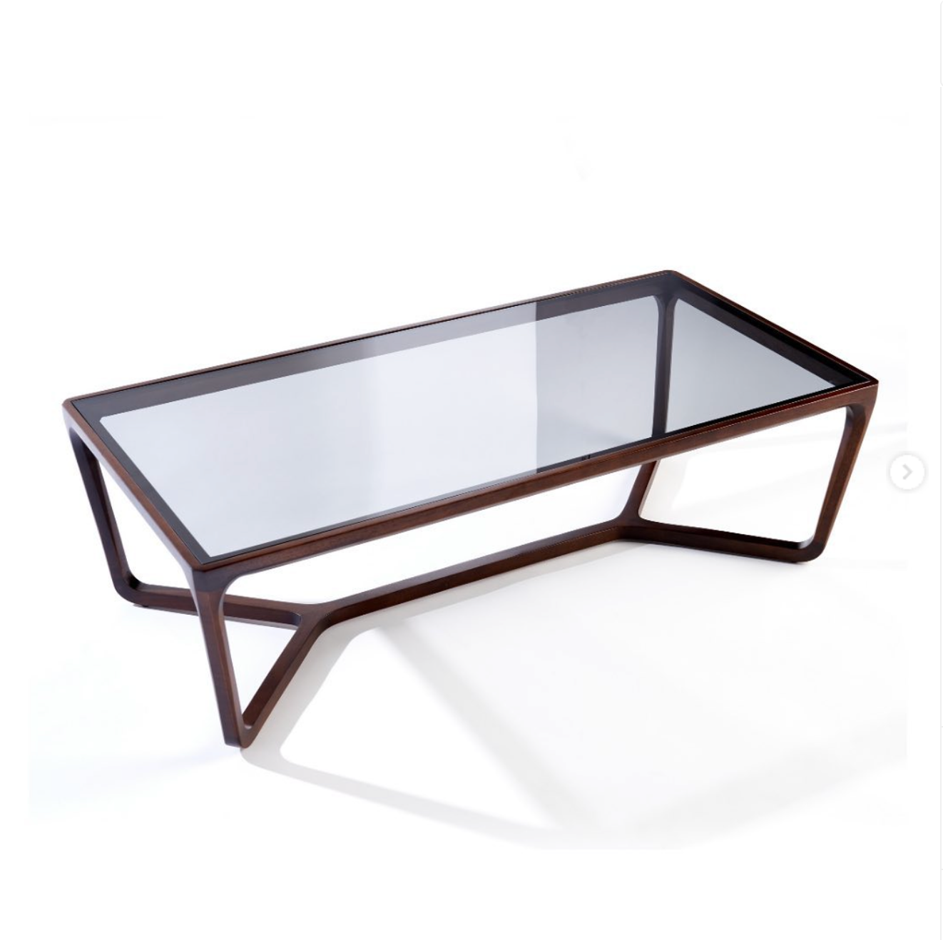 Rectangular Walnut Mid Century Coffee Table with Dark Glass Top