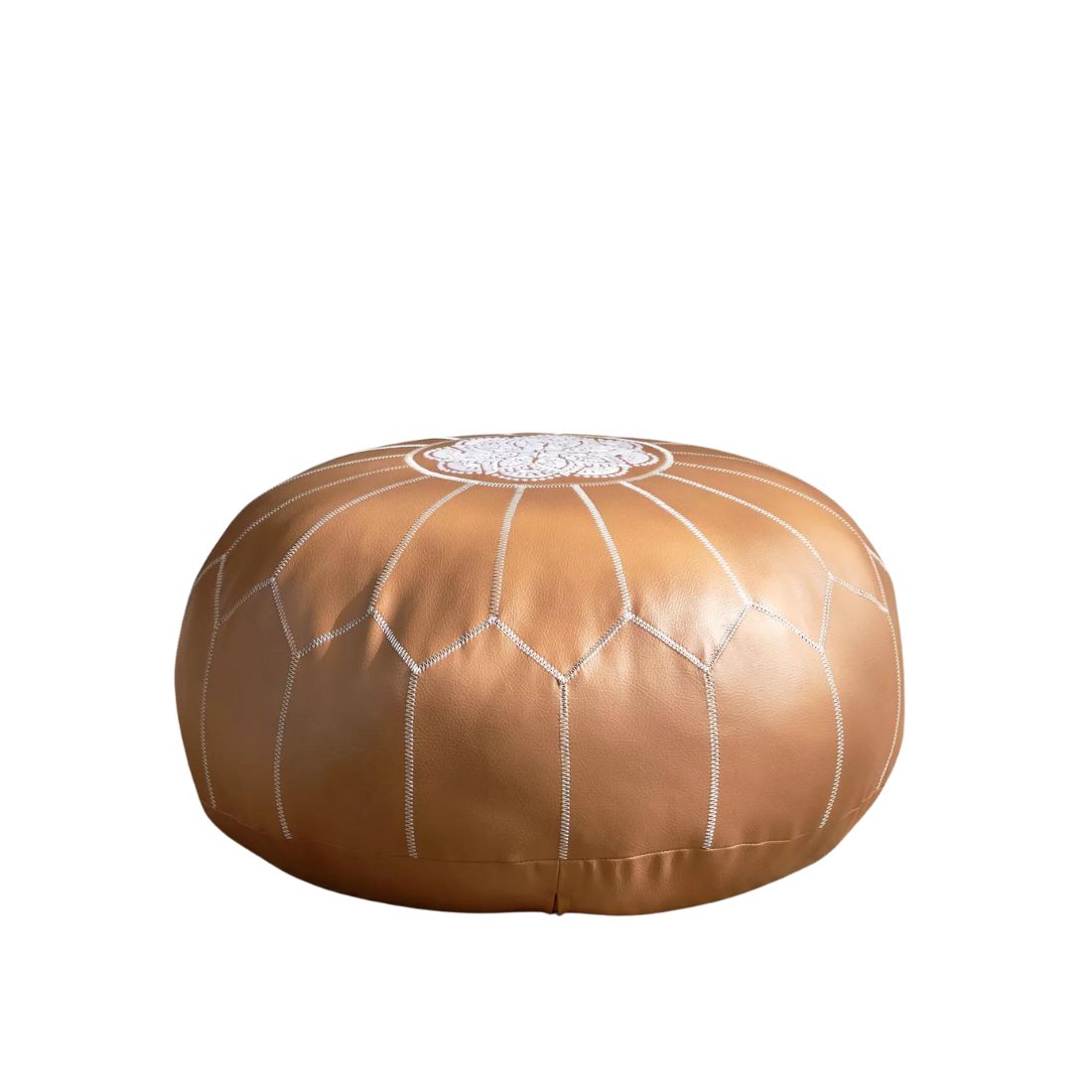 Brown Arabesque Leather Pouffe With Embroidery