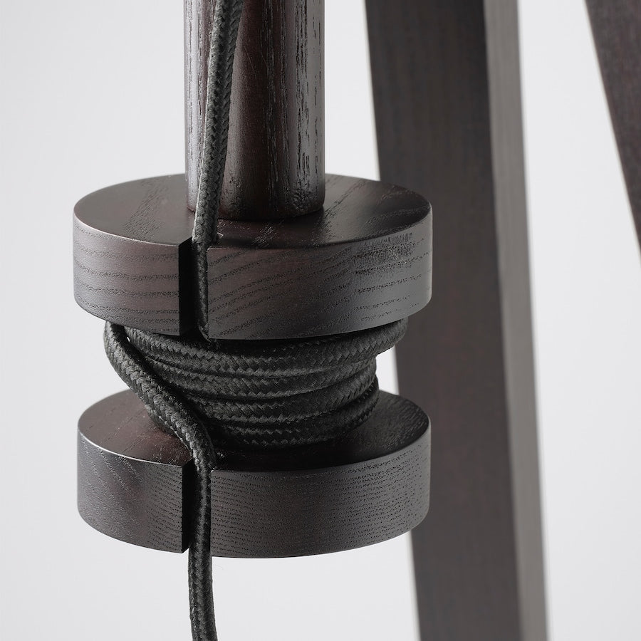 Adjustable Floor Lamp with White Shade And Wooden Dark Brown Legs