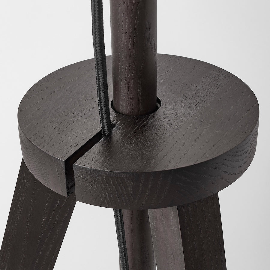 Adjustable Floor Lamp with White Shade And Wooden Dark Brown Legs
