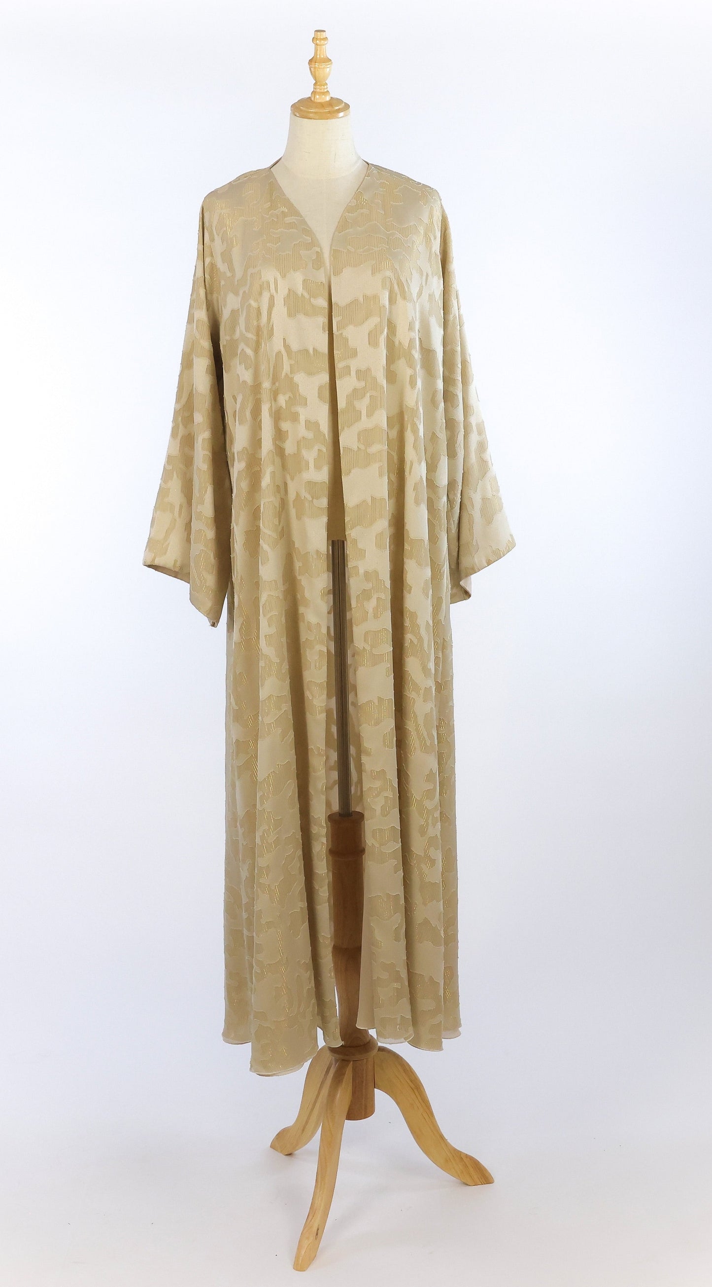 Open Champagne Textured Abaya With Pattern