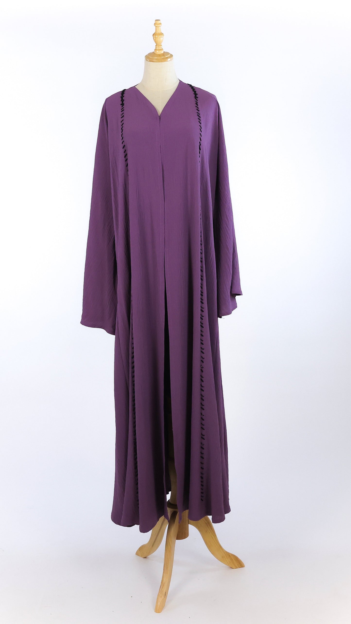Open Purple Abaya With Simple Black Beading
