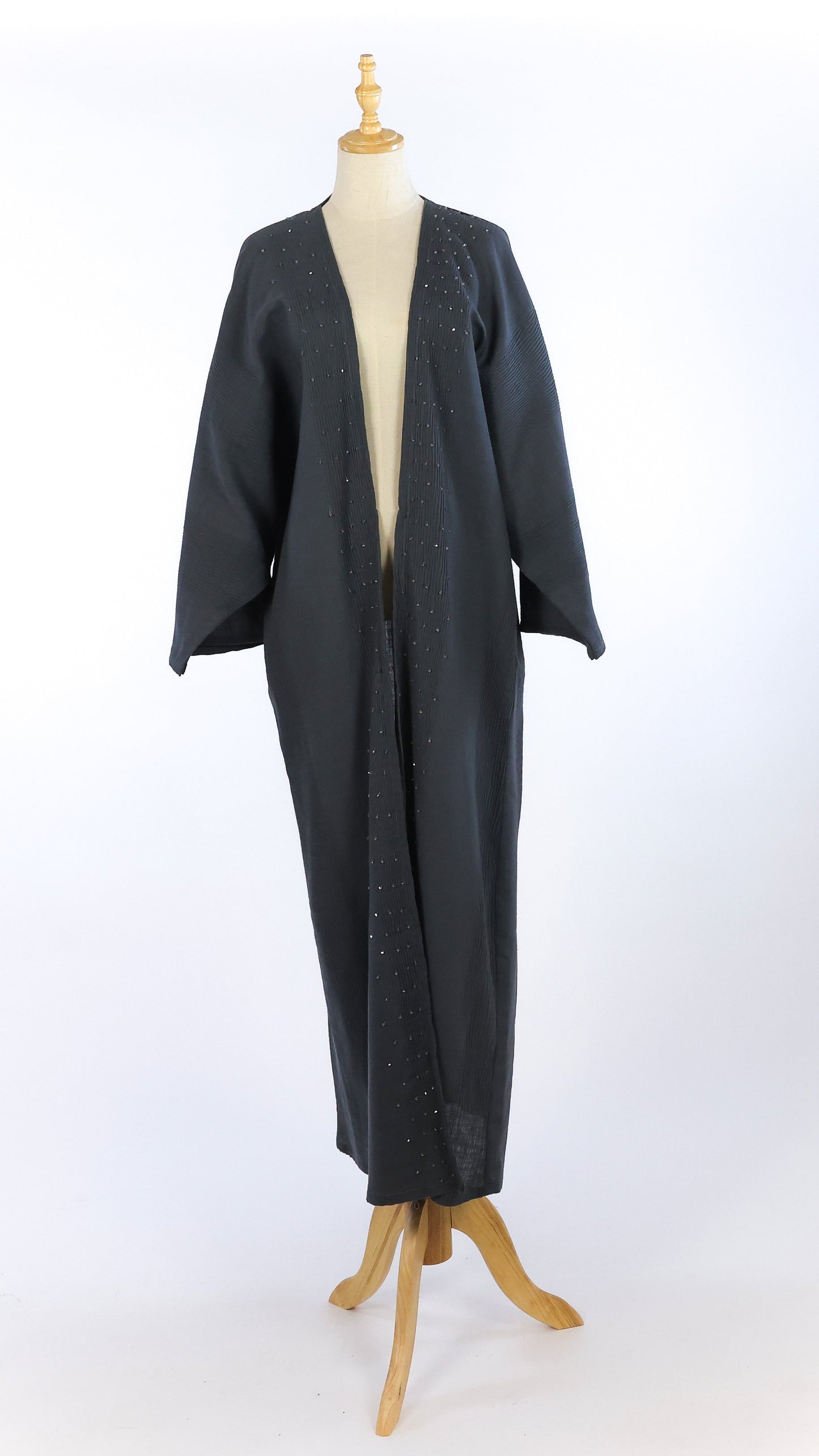 Grey Textured Abaya With Beading