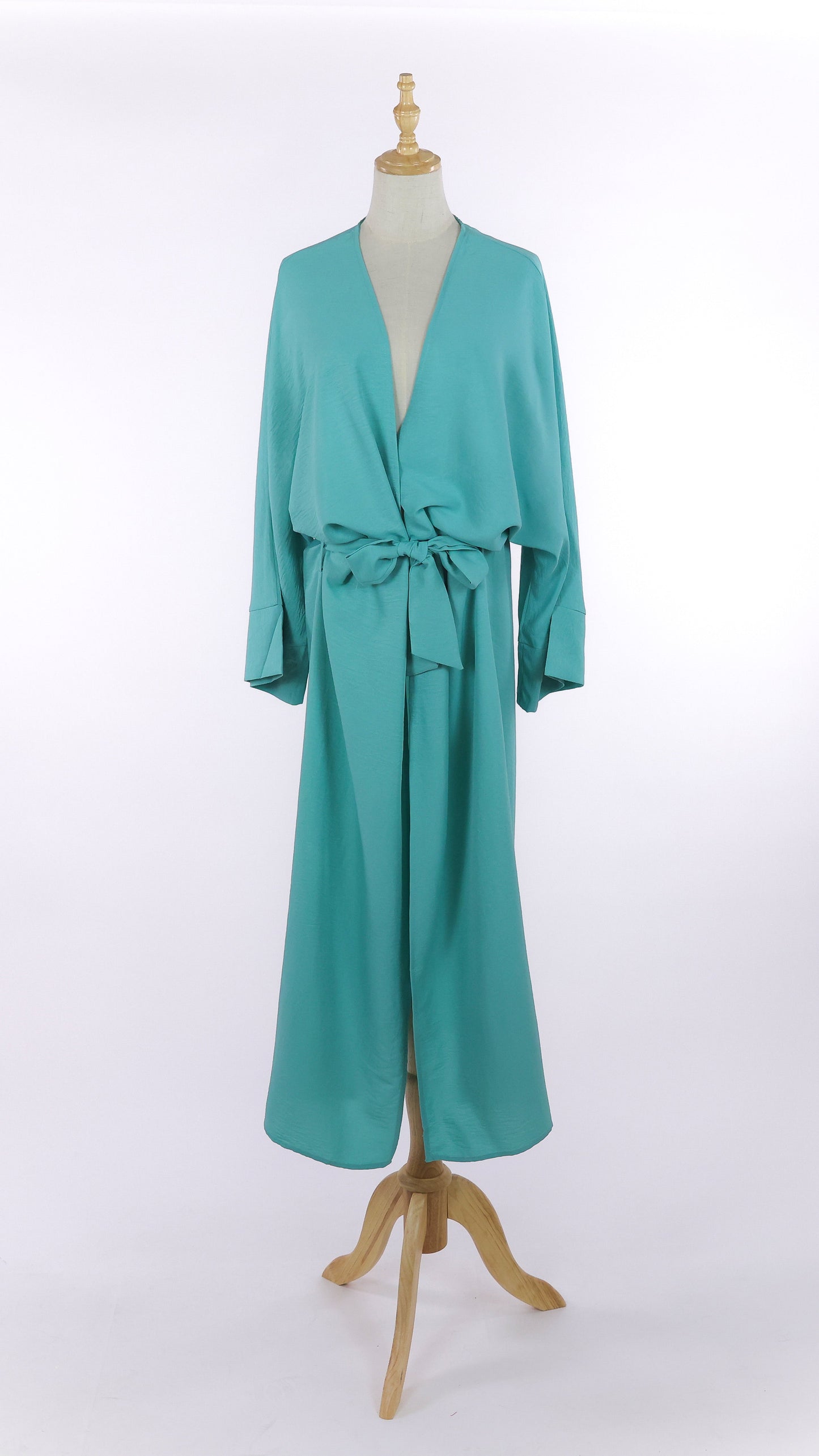 Open Turquoise Abaya With Matching Belt