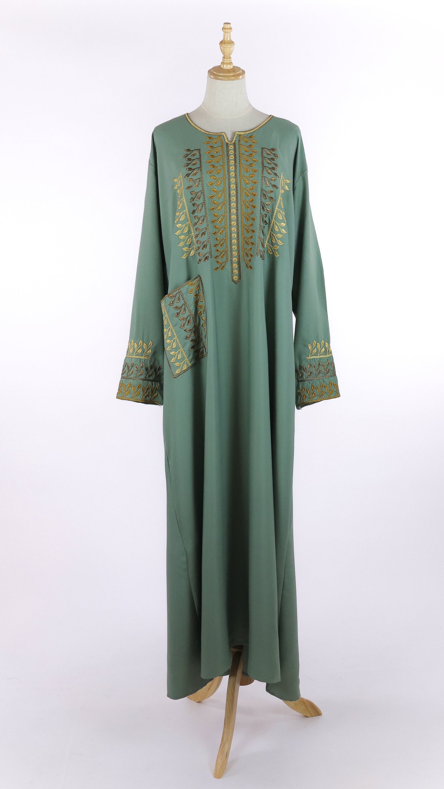 Green Emrboidered Jellabiya With Side Pocket