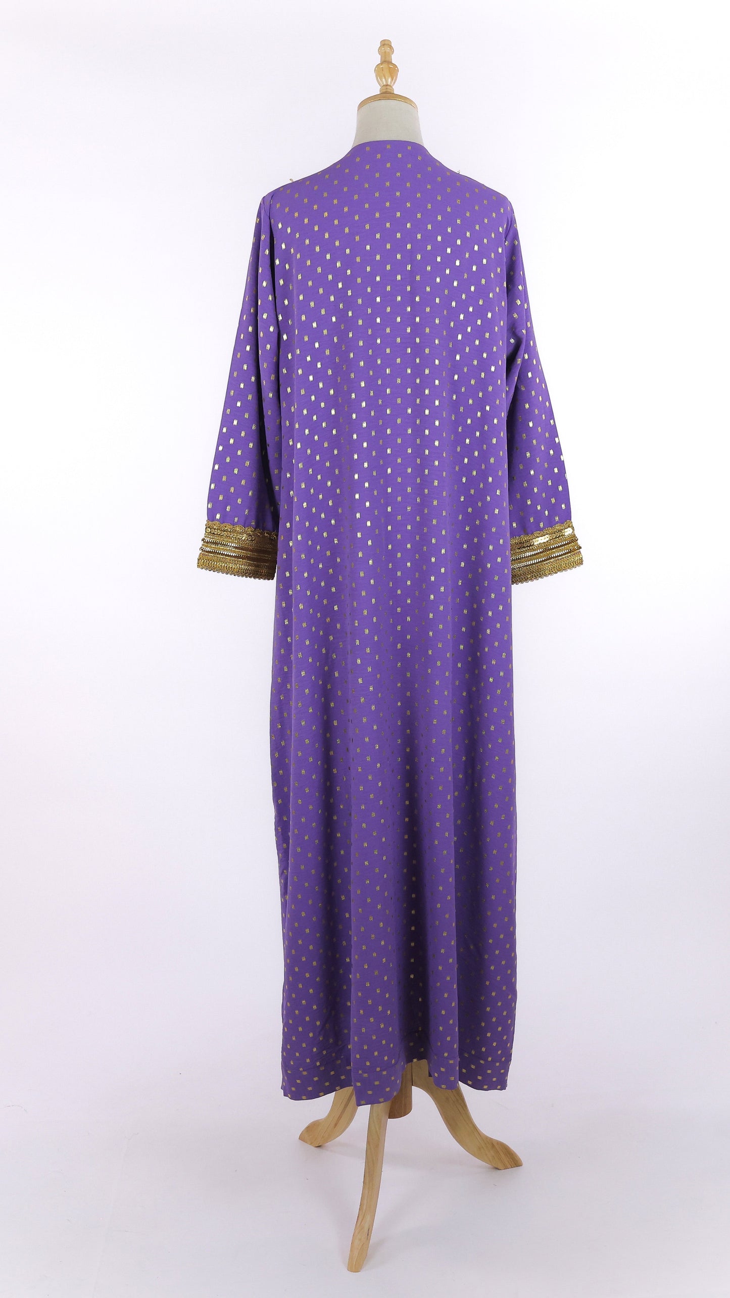 Purple Jellabiya With Gold Sequin Neckline And Cuffs