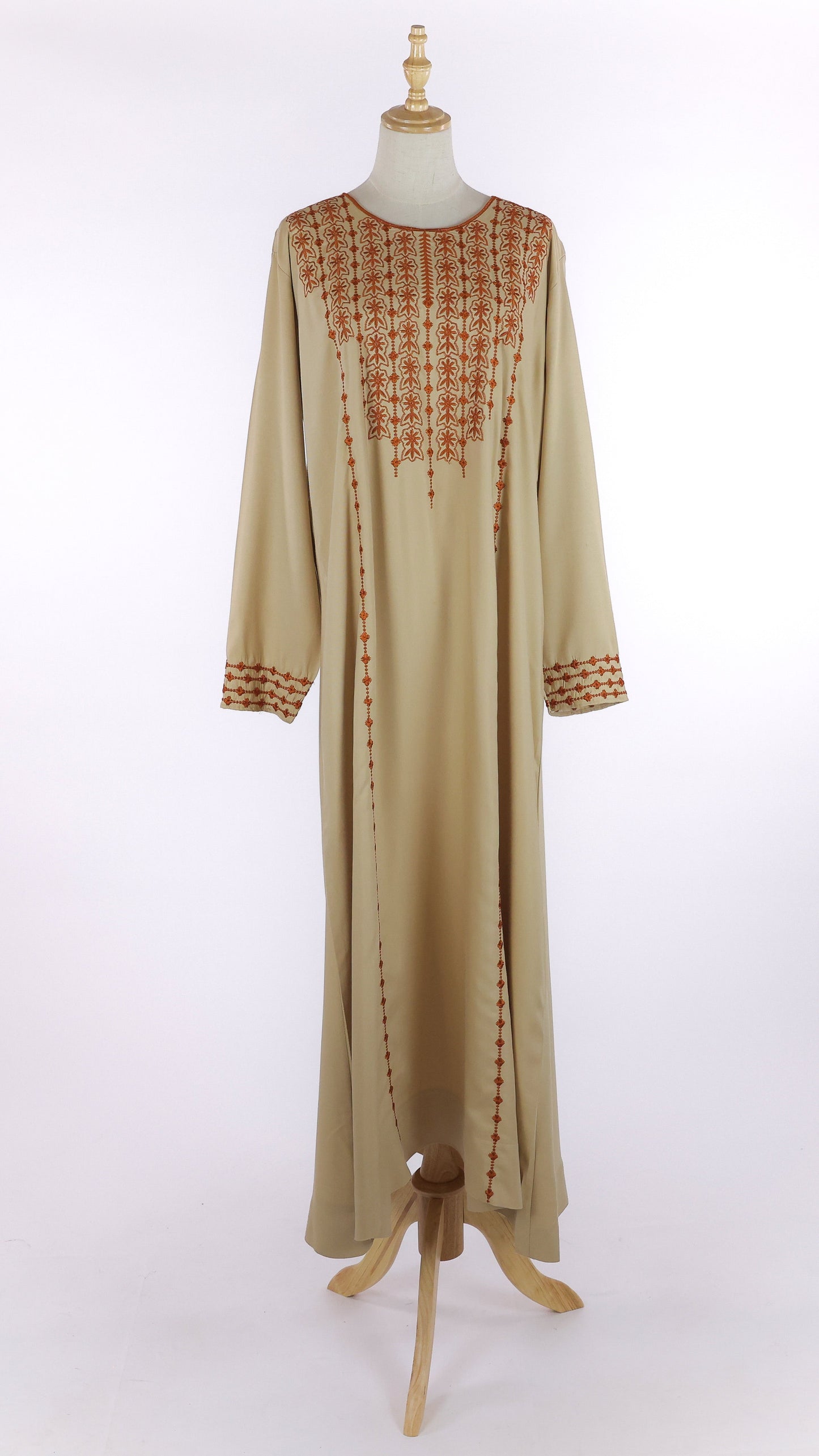 Beige Jellabiya With Orange Embroidery