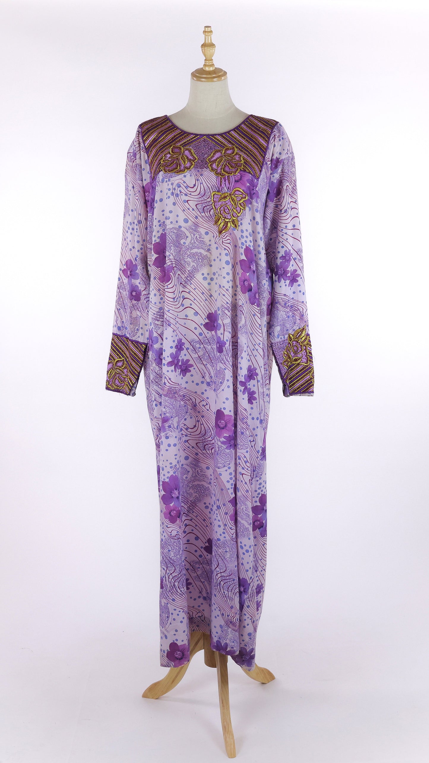 Purple Mukhawar Jellabiya with Gold Floral Embroidery