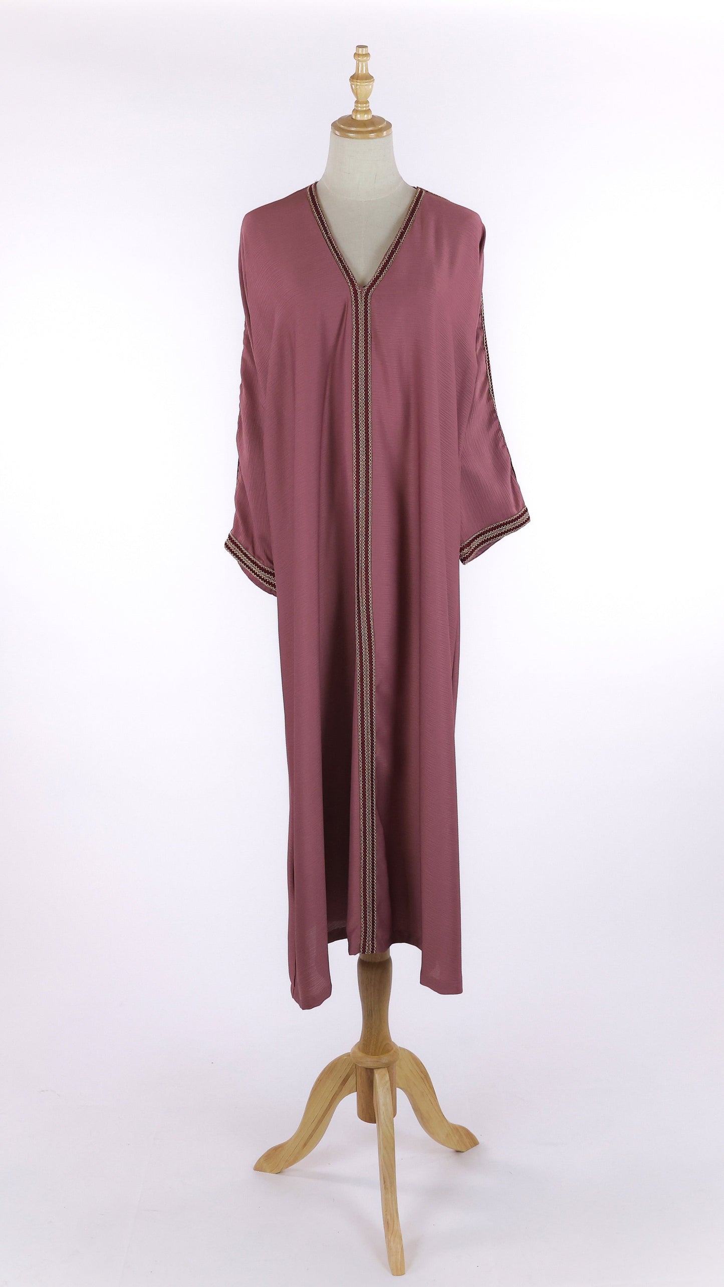 Blush Pink Jellabiya With Embroidered Bias Trim