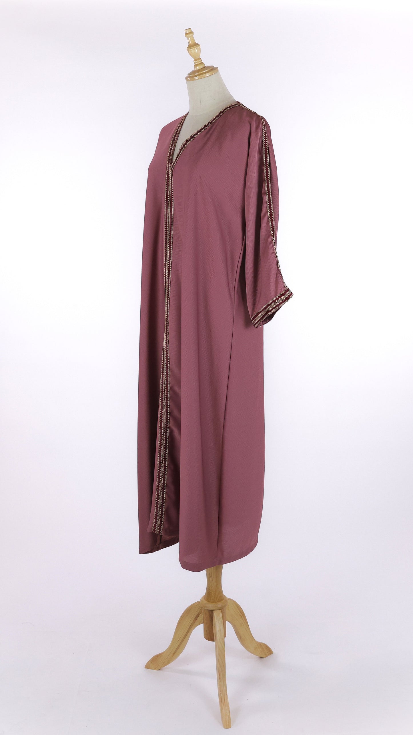 Blush Pink Jellabiya With Embroidered Bias Trim