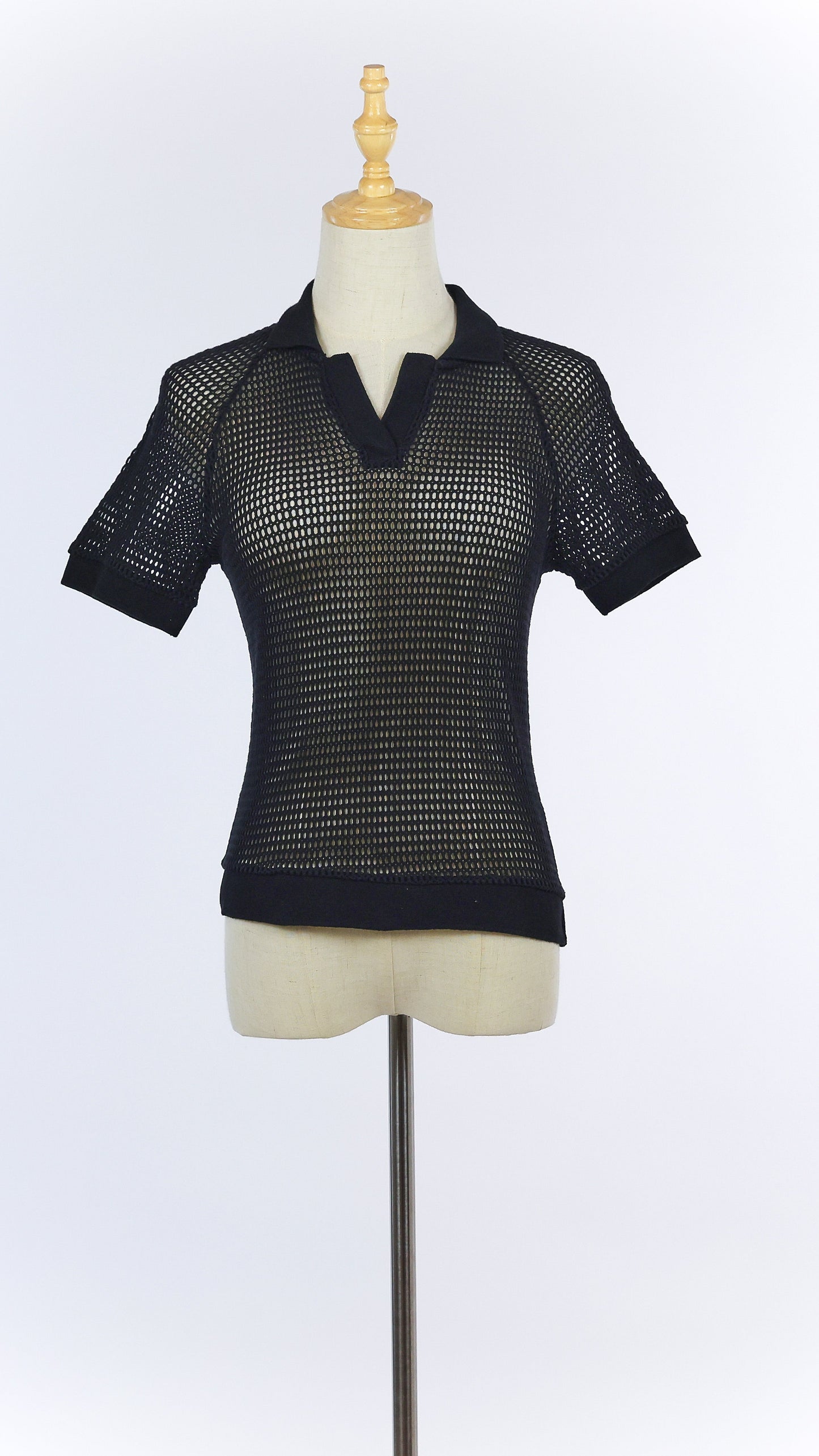 Black Mesh Knit Polo