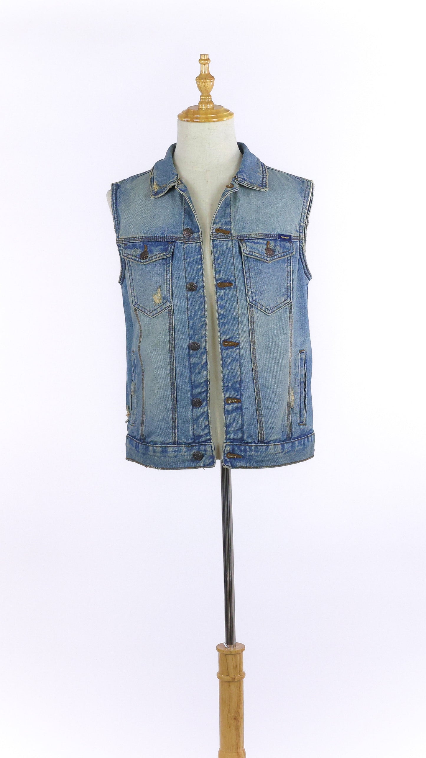 Denim Vest With Detachable Camouflage Hoodie
