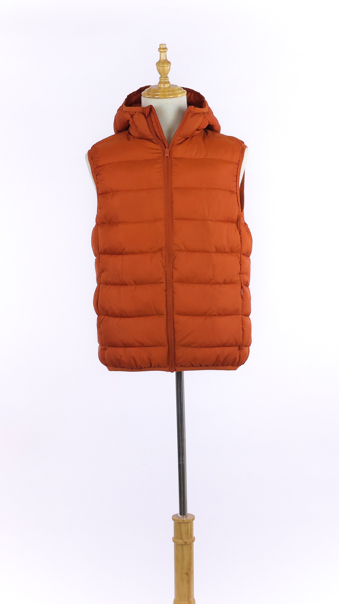 Orange Puffer Vest With Hoodie