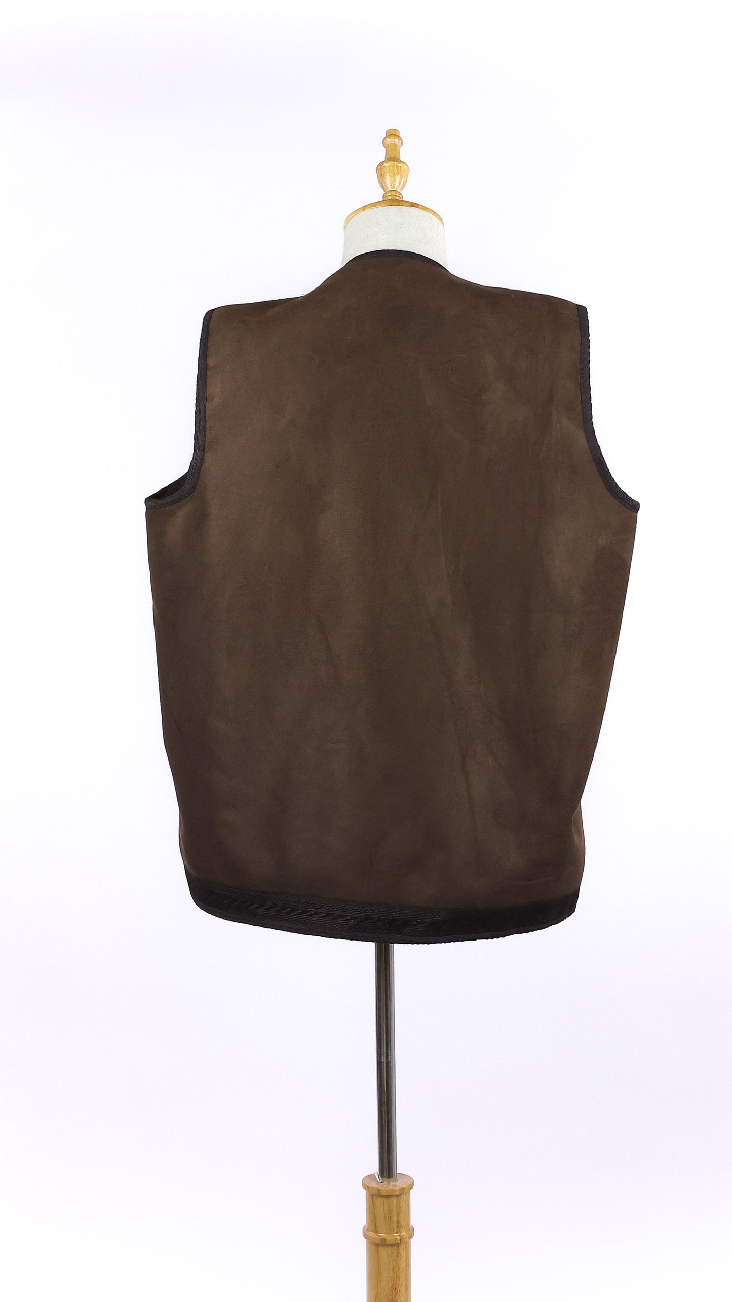 Fur Lined Suede Brown Vest With Embroidered Zipper Closure