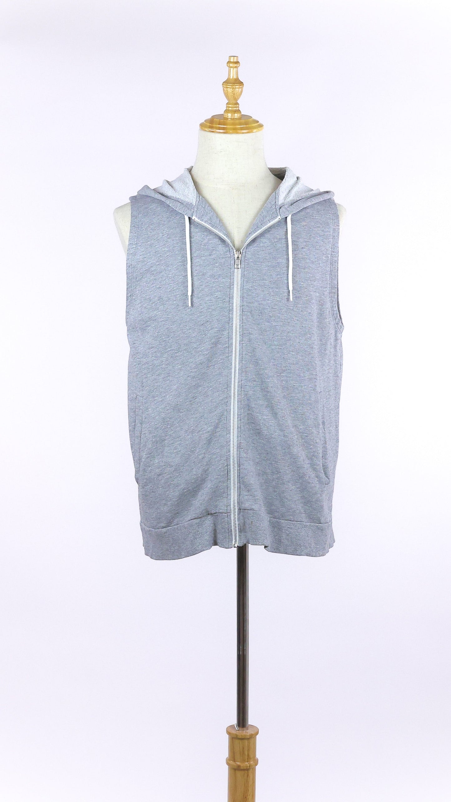 Grey Cotton Vest With Hoodie
