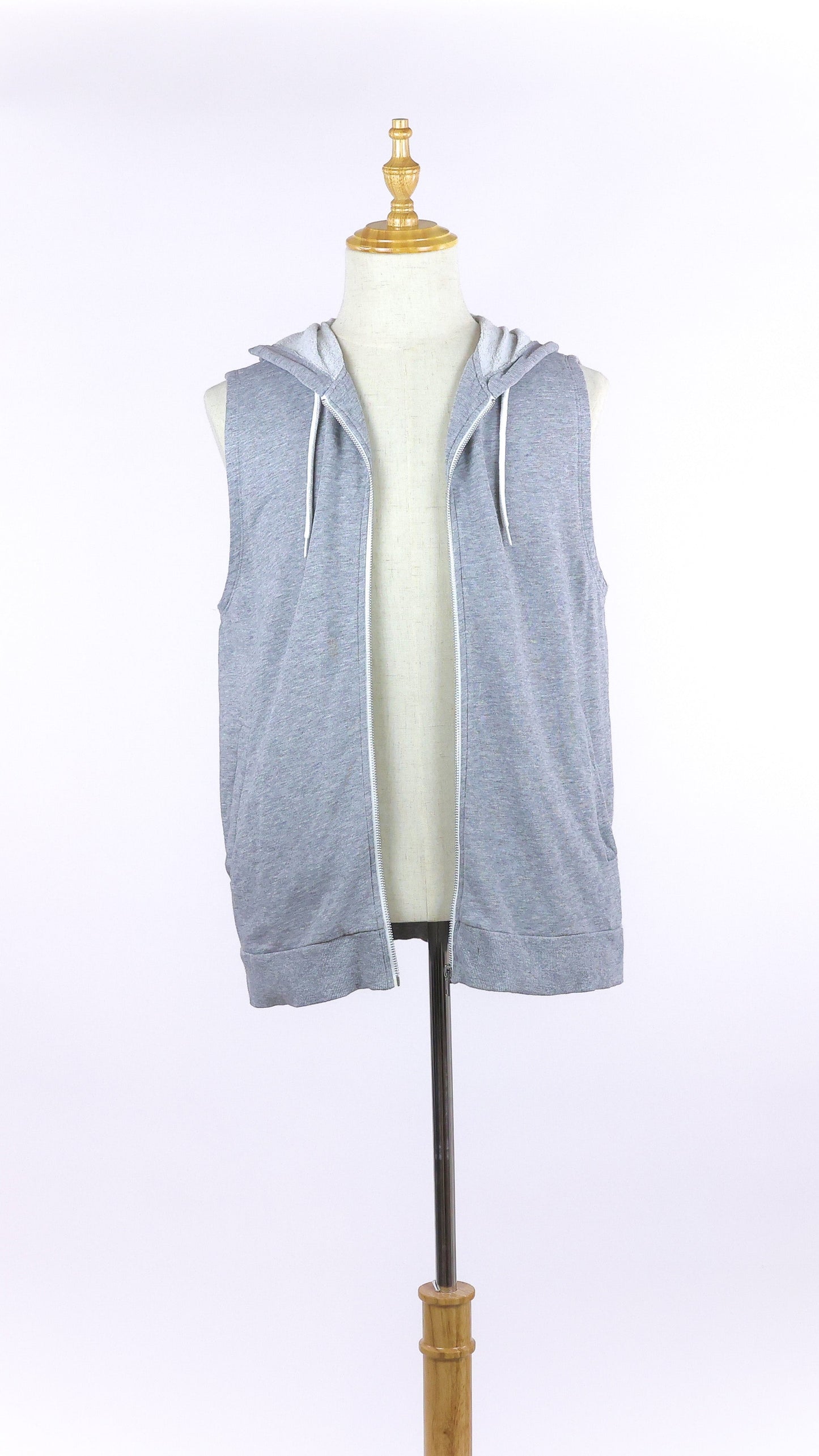Grey Cotton Vest With Hoodie