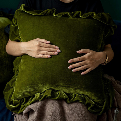 Velvet Cushion Cover with Ruffles