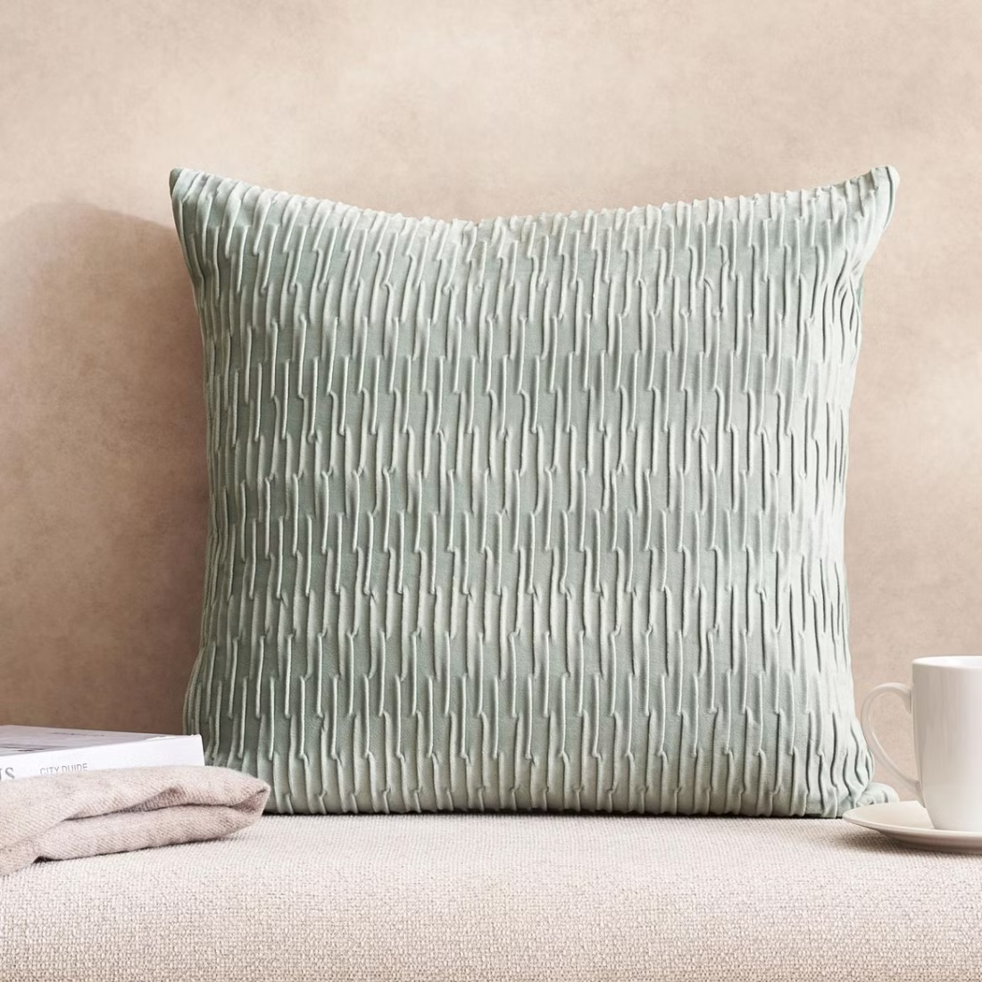 Mint Green Textured Velvet Cushion Cover