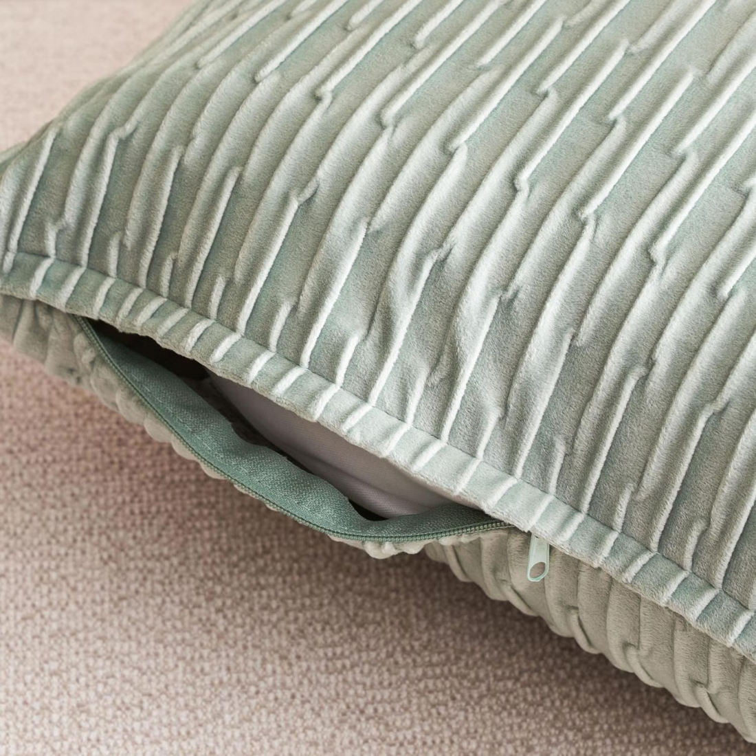 Mint Green Textured Velvet Cushion Cover