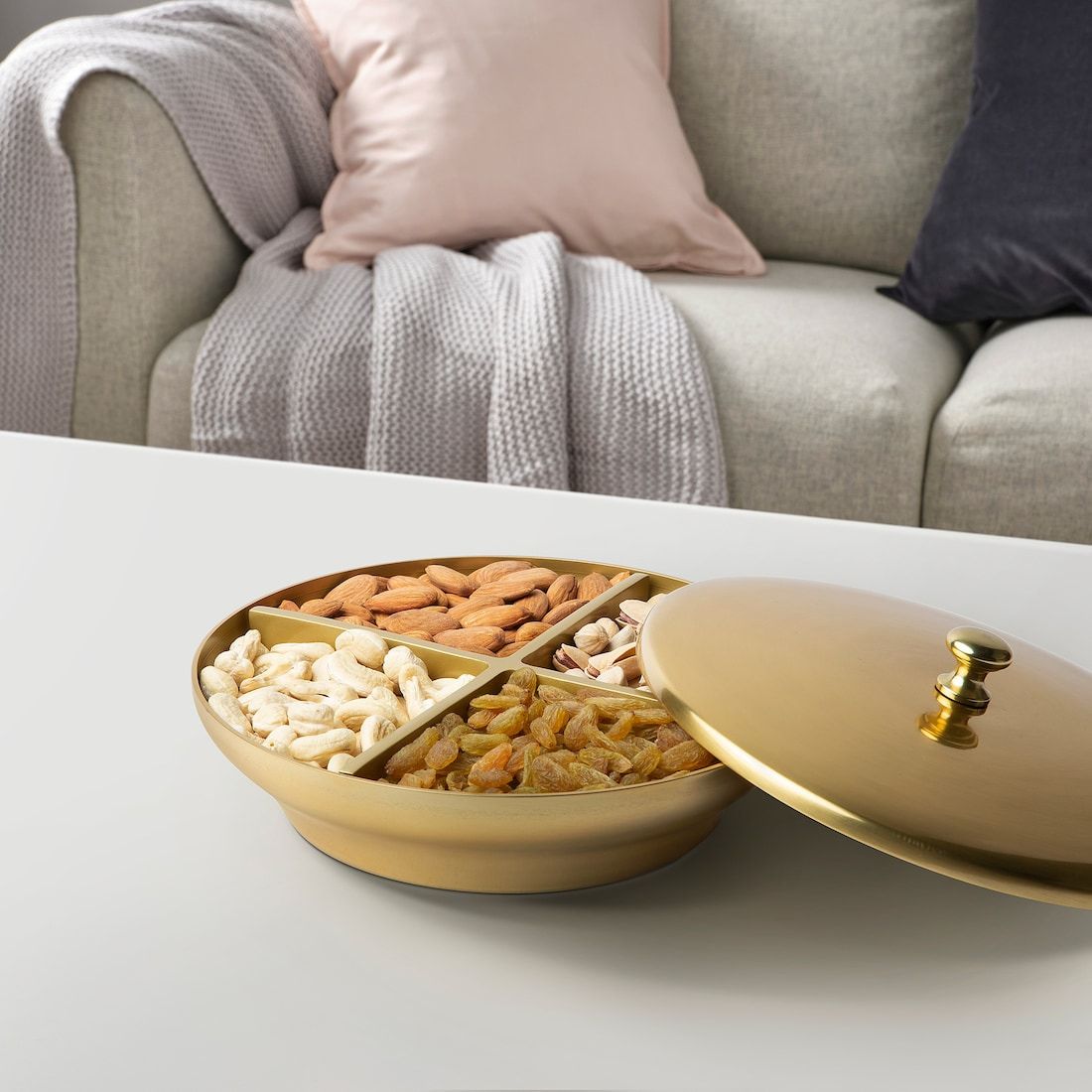 Gold Serving Plate with Lid and 4 Compartments