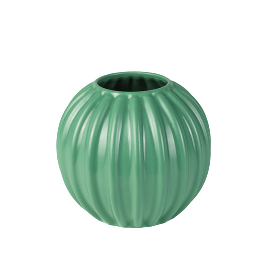 Green Ribbed Round Vase