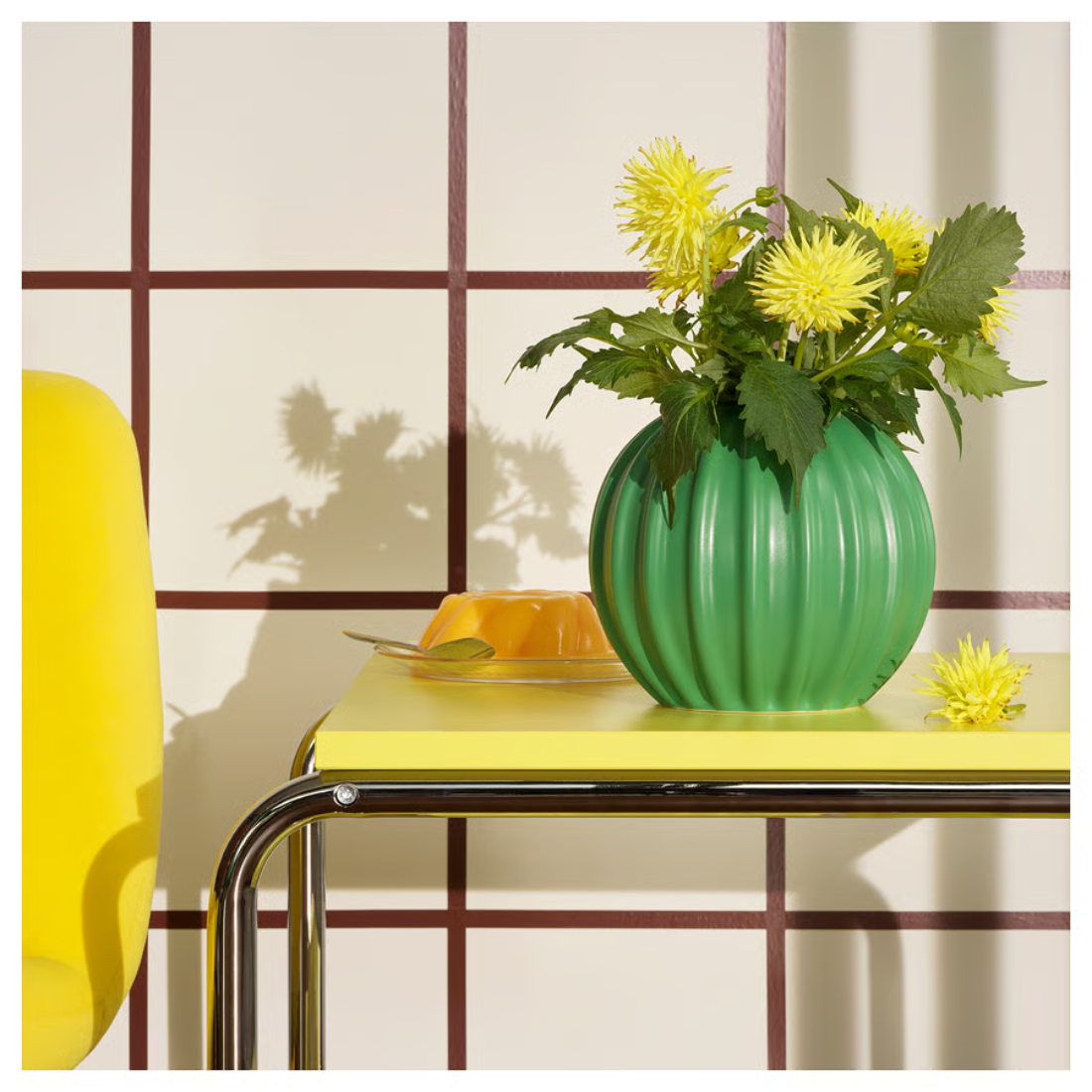 Green Ribbed Round Vase