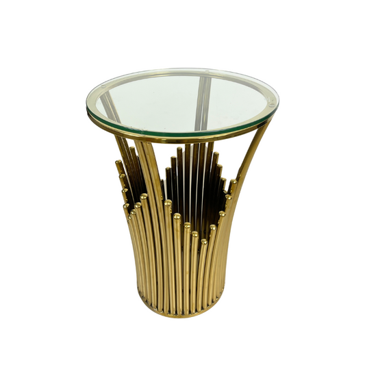 Brass Straw End Table with Glass Top