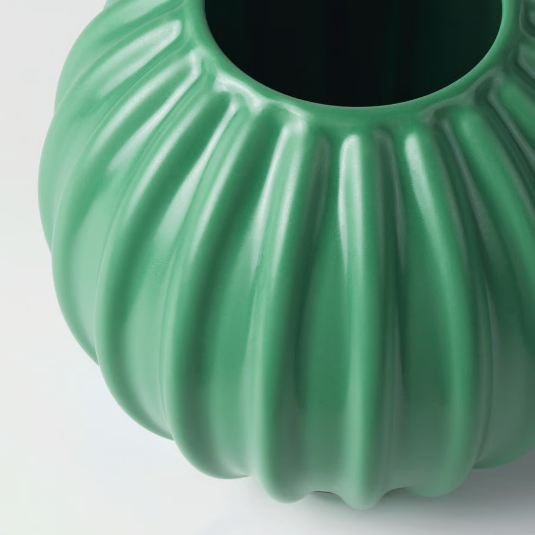 Green Ribbed Round Vase