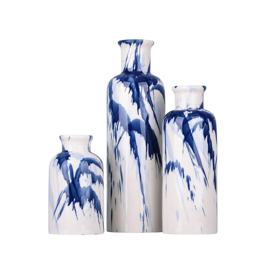 Blue Painted Glazed Vases Set